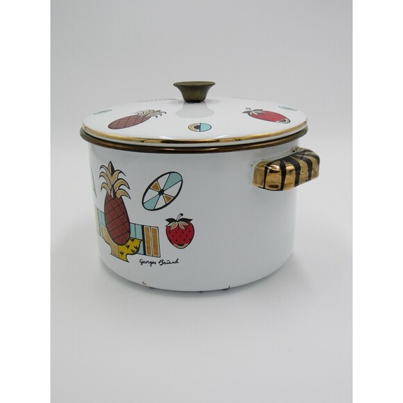 VTG MCM 2 qt Sauce Pot Lid Georges Briard Pineapple Enamelware 60s Retro - Picture 11 of 16